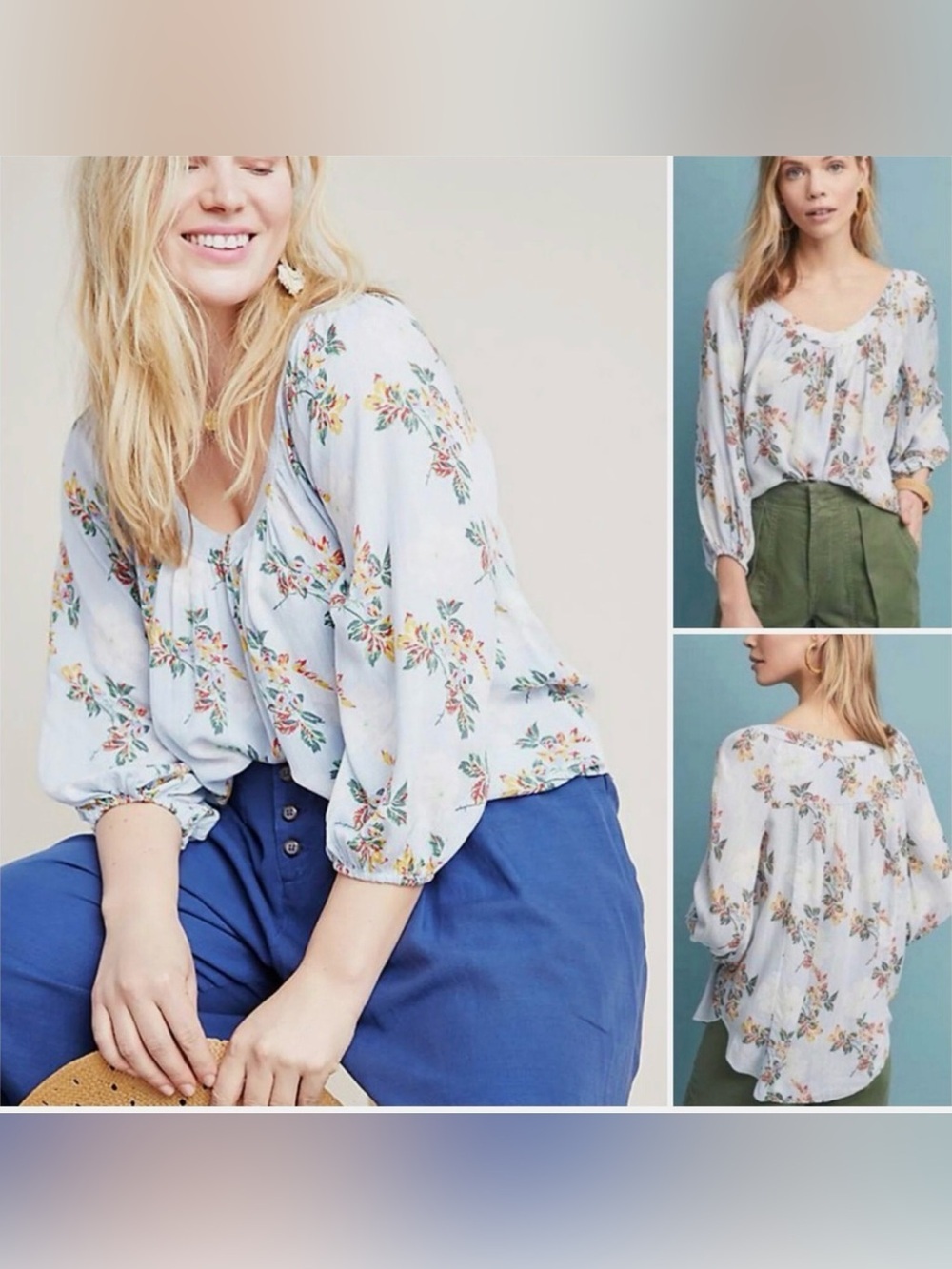 Maeve Anthropologie Floral Peasant Top Womens 10 Boho V Neck Balloon Sleeve